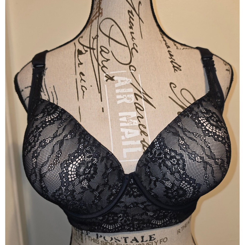 Leonisa Black Lace Longline Underwire Bra Size 38D